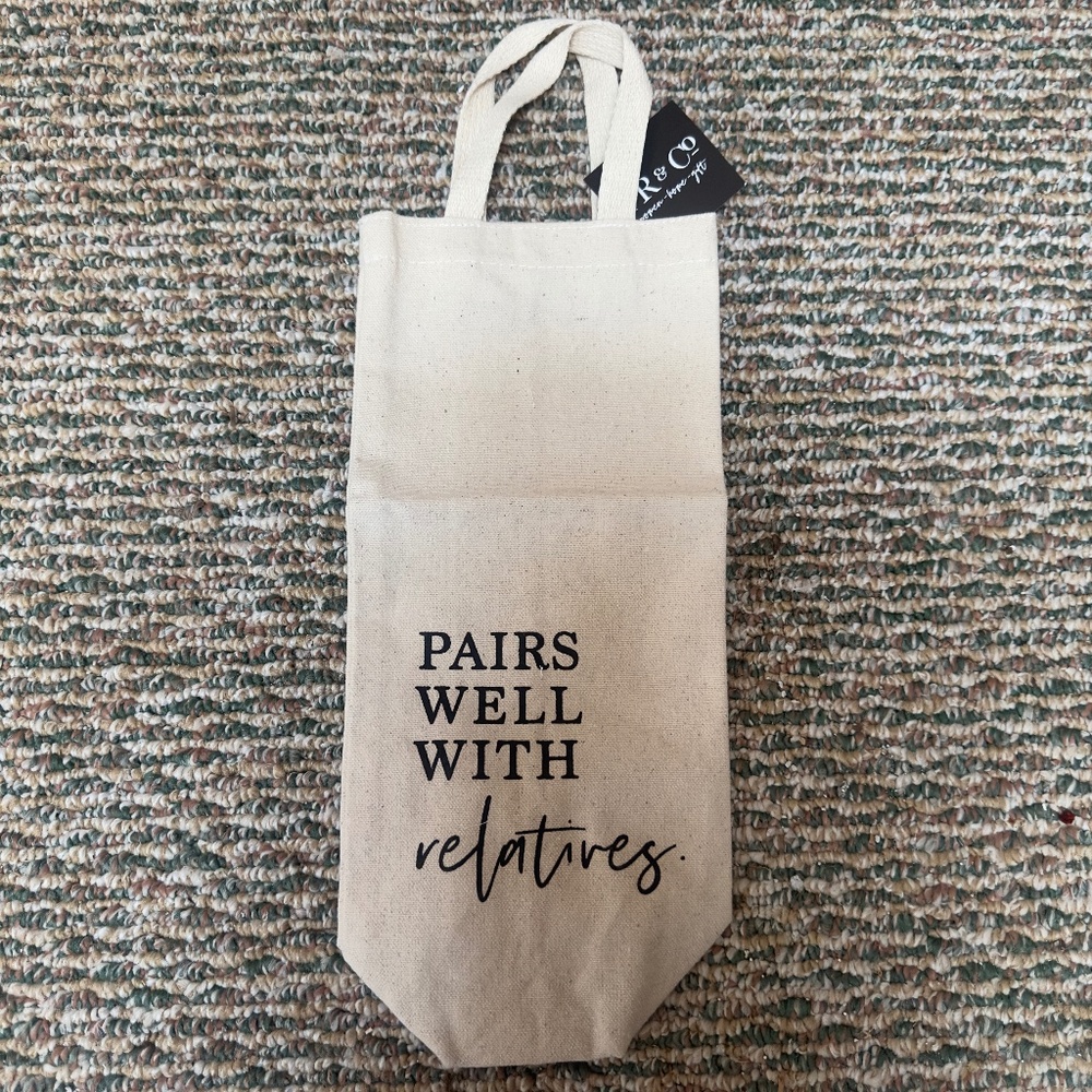 NEW Fr & Co. Pairs Well with Relatives Canvas Wine Bag